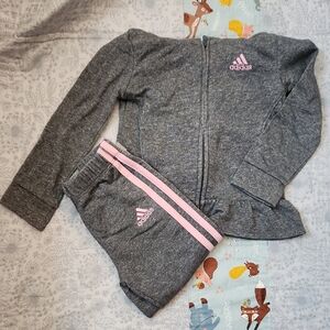 Adidas Heather Gray and Pink Sparkly Kids' Trackset